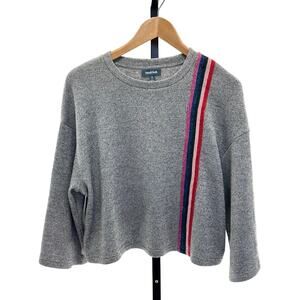 ModCloth Gray Cropped Dolman Sleeve Striped Sweater Sz S